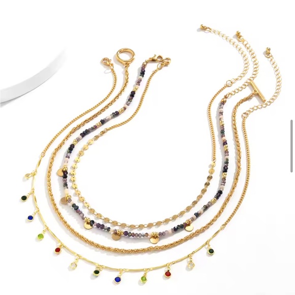 Layered Beaded & Chain Charm Necklace Set – 4-in-1 Gold-Tone Statement Look - Picture 4 of 6